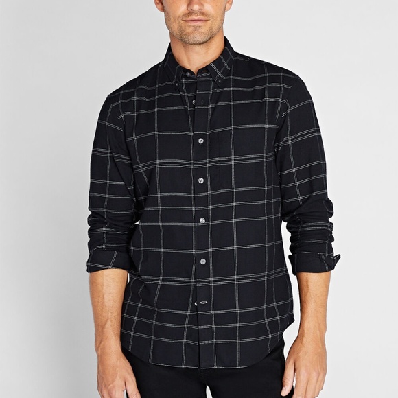 Long Sleeve Windowpane Flannel Shirt - New With Tags - NEVER WORN - Black